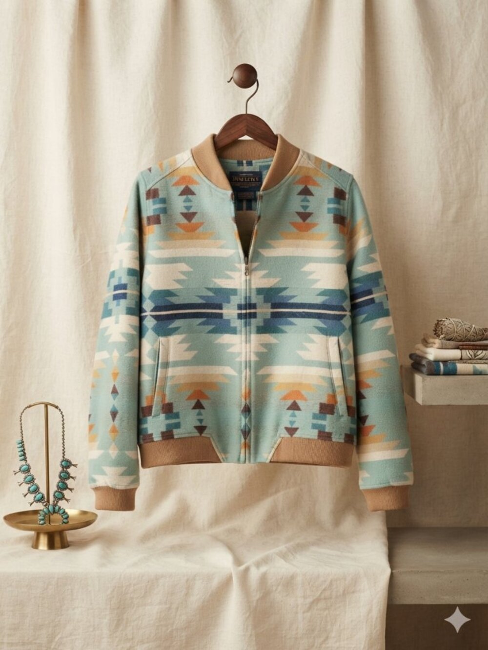 Limited-edition Pendleton Aqua Rio Rancher Wool Bomber Jacket Mint Condition XL - Picture 3 of 16